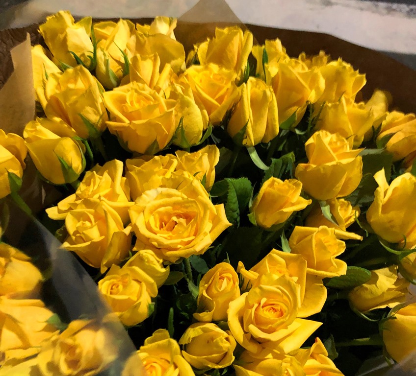 横浜市関内へ黄色バラの花束を即日当日配達しました！【横浜花屋の花束・スタンド花・胡蝶蘭・バルーン・アレンジメント配達事例471】