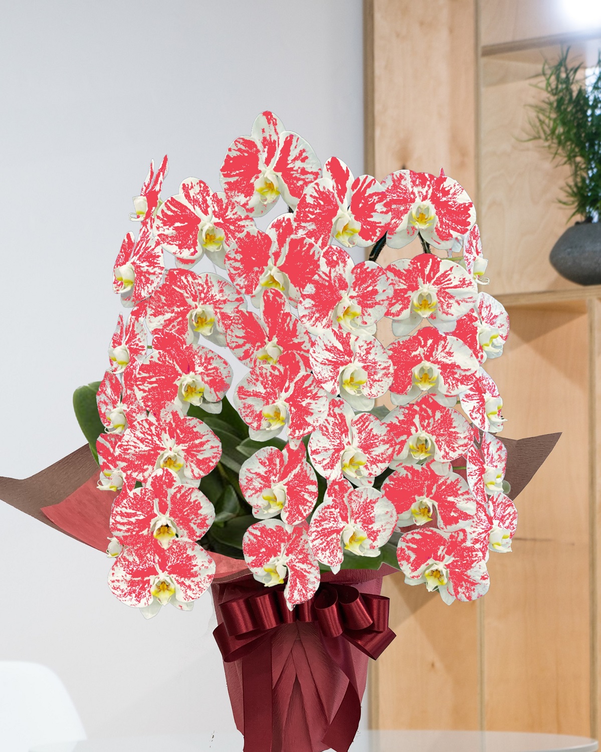 赤かすり3本立胡蝶蘭 横浜の花屋florist Naoは無料配達 関内 みなとみらいなど配達実績多数