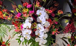 ぴあアリーナMMへ赤系コーンスタンド花を配達しました。【横浜花屋の花束・スタンド花・胡蝶蘭・バルーン・アレンジメント配達事例1076】