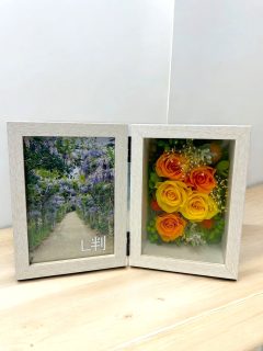 フォトフレーム黄色オレンジ系 プリザーブドフラワー