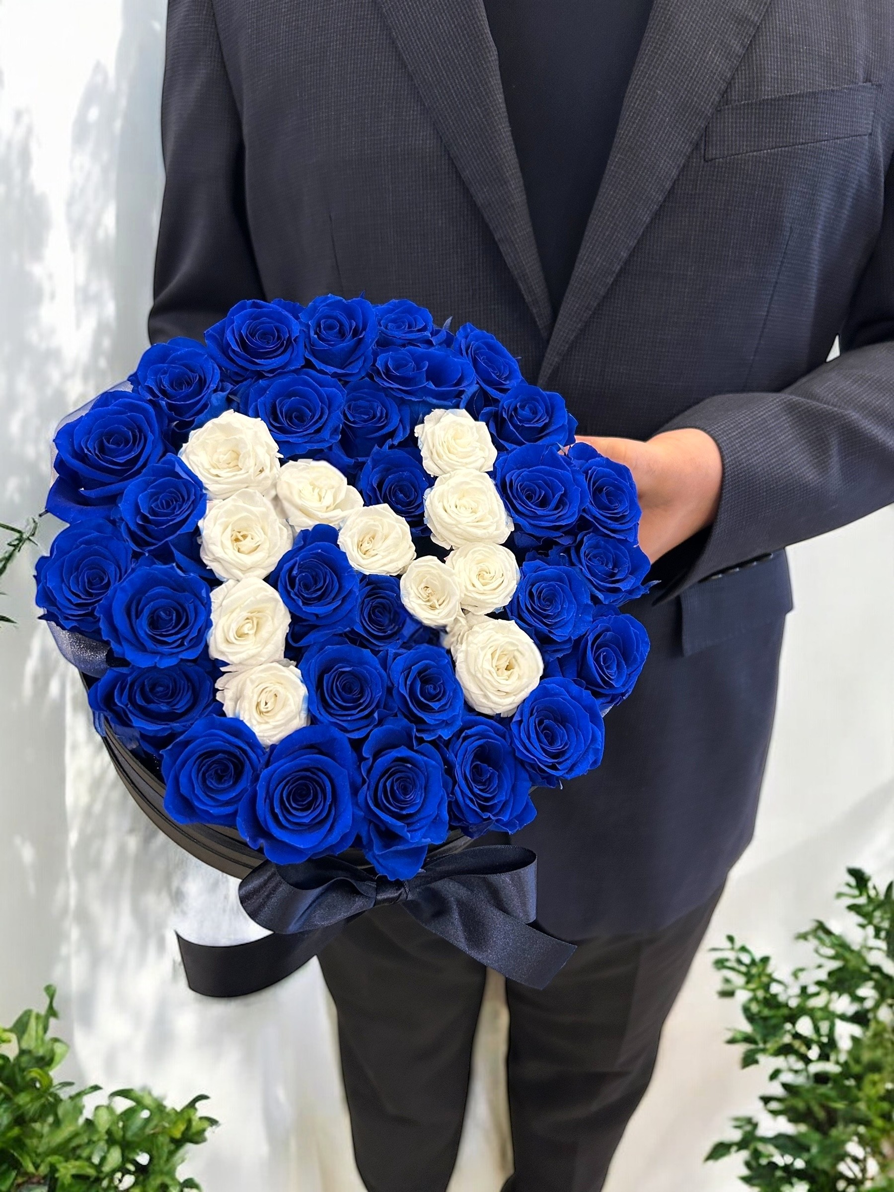 プリザーブドローズボックスBlue イニシャルセレクション【A~Z】